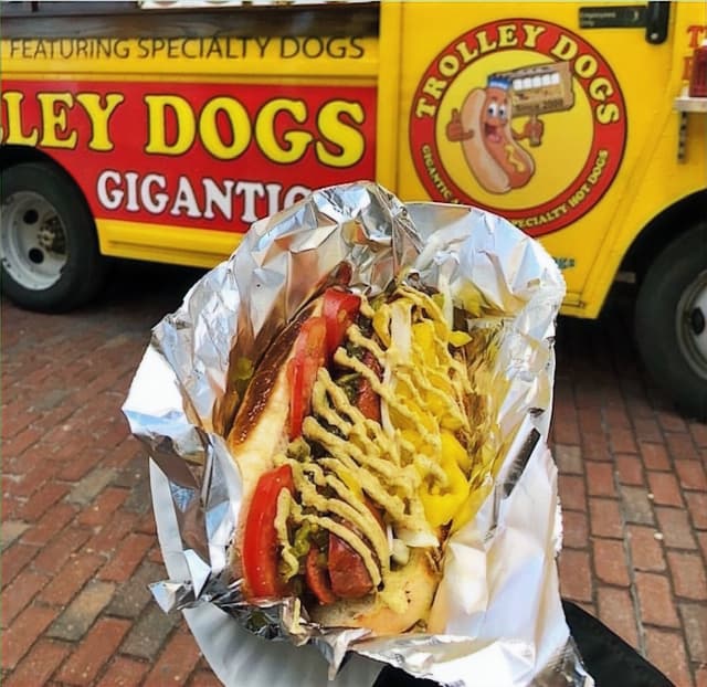 Trolley Dogs signature all-beef hot dog